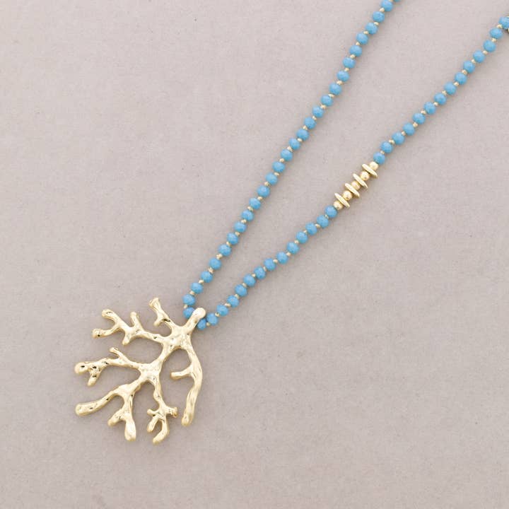 Sonata - Wholesale Snap Jewelry - Long Faceted Crystal Necklace with Coral Metal Pendant7