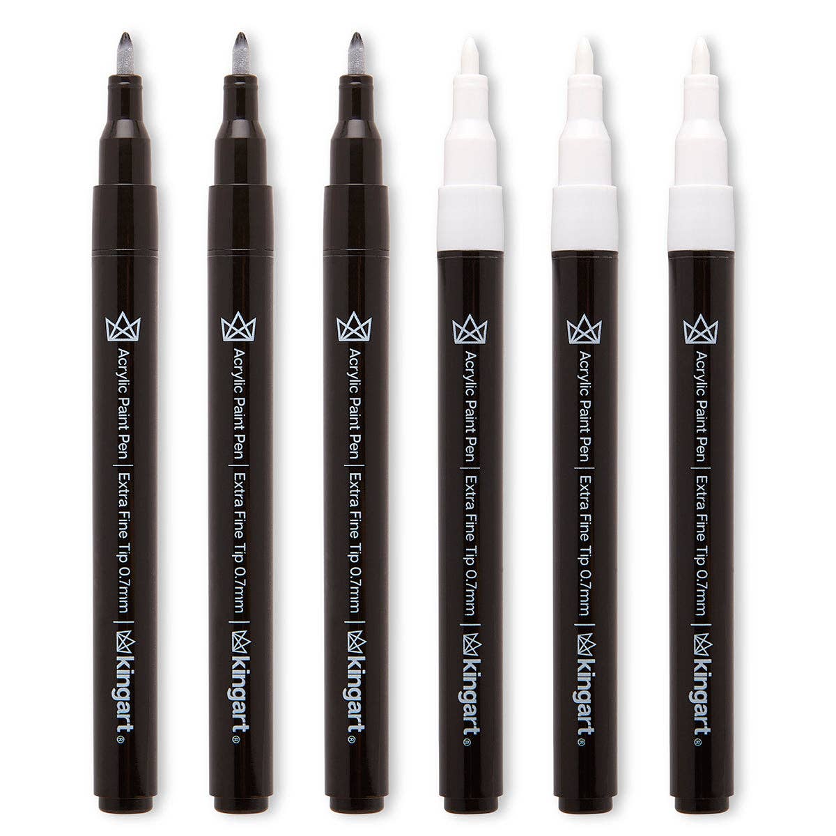 KINGART - Wholesale Marker - Acrylic Paint Pens Extra Fine - Black & White 6 pc1