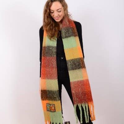 IRS-023B Check Scarf Rust & Mustard for wholesale on Faire0