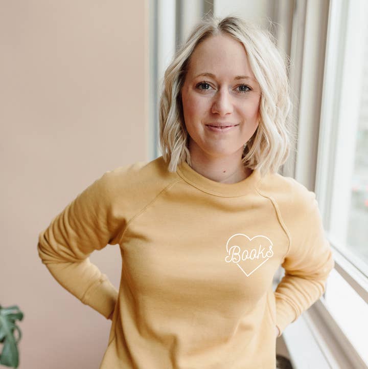 Books in My Heart Raglan Crewneck Sweatshirt for wholesale by Keen Bee Studio