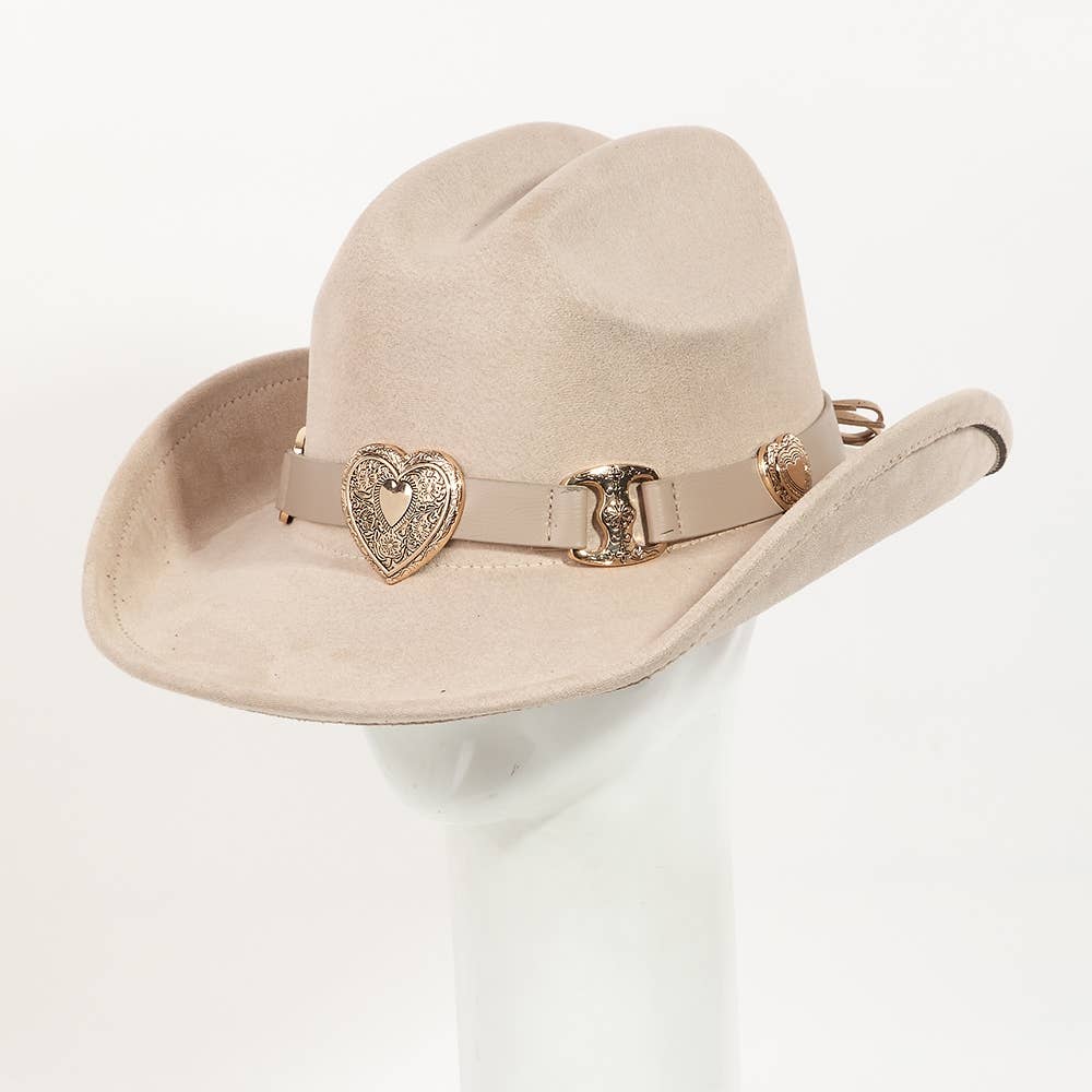 Collections by Fame Accessories - Vendita all'ingrosso Fedora - Donna - Cappello da cowboy occidentale con fibbia a cuore6