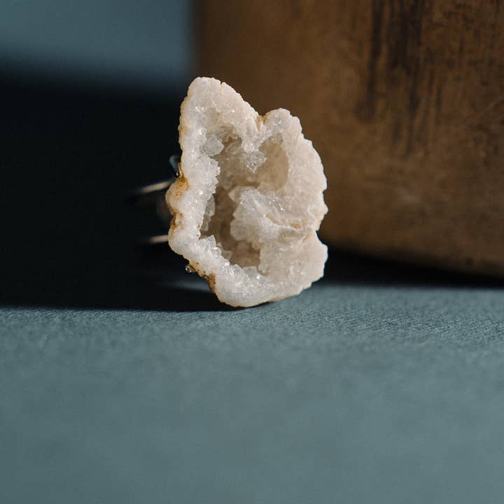 Natural Druzy Ring – Open Design in Adjustable Silver or Gold for wholesale by PHOEBE´S