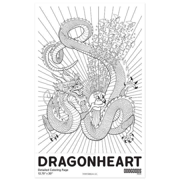 Página para colorear de gran tamaño de Dragonheart para adultos para venta al por mayor de OddGoods