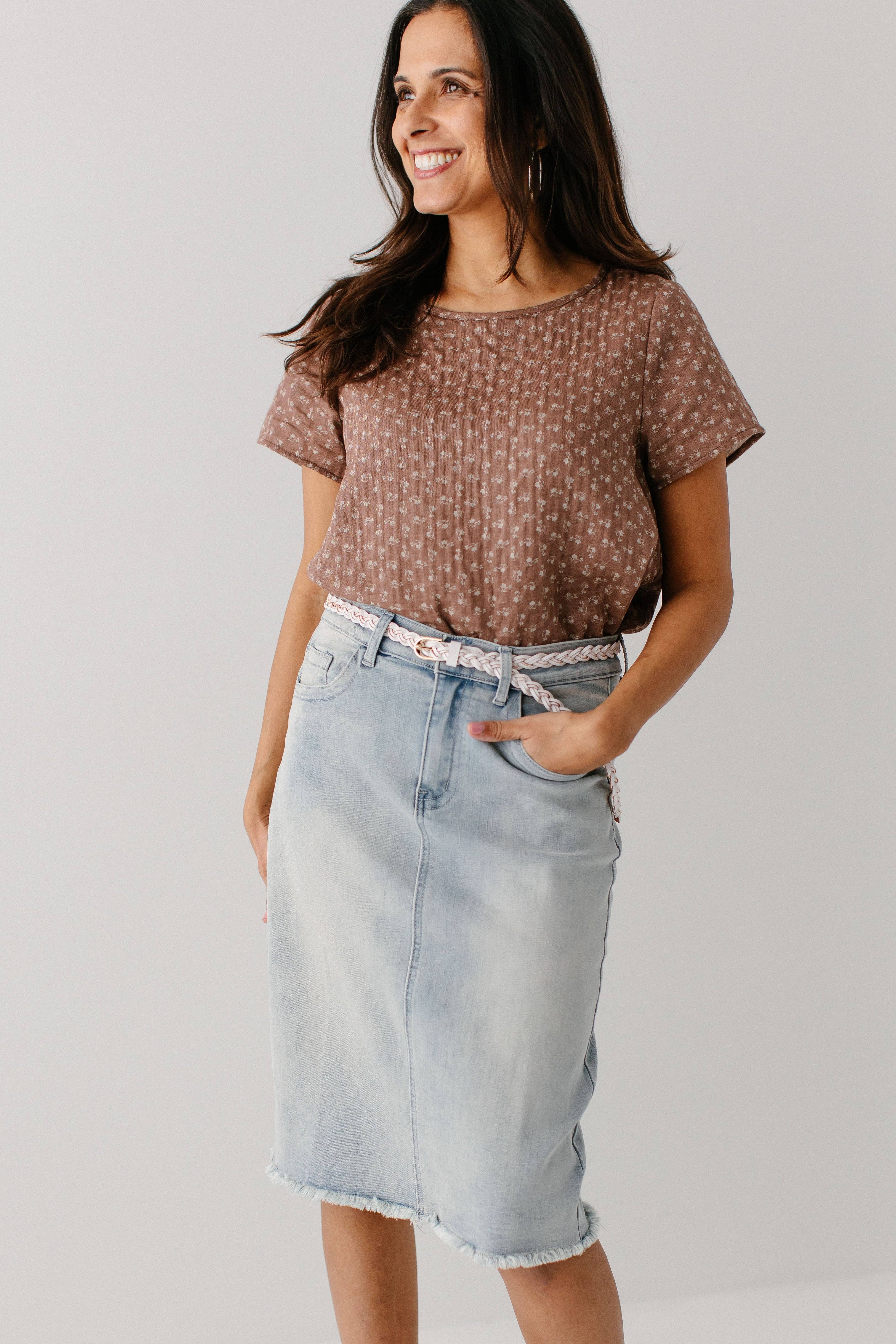The Main Street Exchange - Wholesale Skirt - Women's - 'Lily' Stretch Denim Knee Length Skirt5