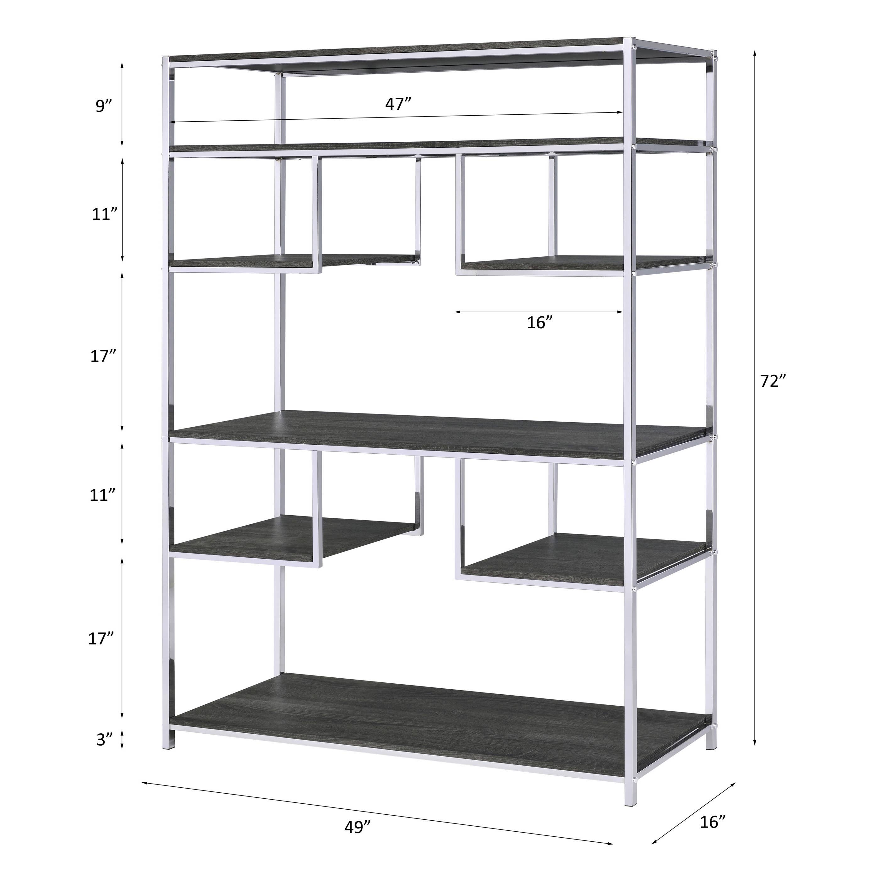 Acme Furniture Industry, Inc. - Wholesale Bookcase - Vonara Back Open Bookshelf, Rustic Gray Oak & Chrome4