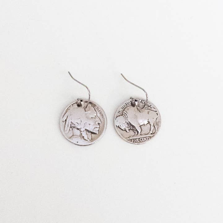 Genuine Buffalo Nickel Earrings for wholesale by Girl Ran Away With the Spoon