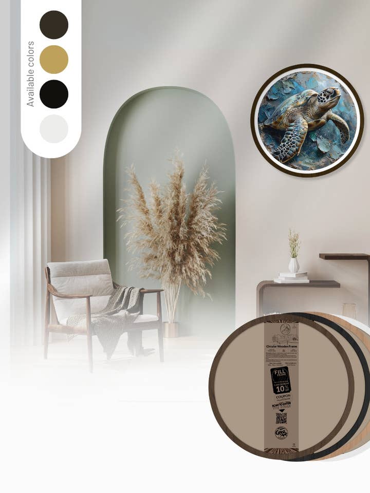 Weathered boat framed in round wooden frame by Gonz.Art for wholesale by Gonz.Art