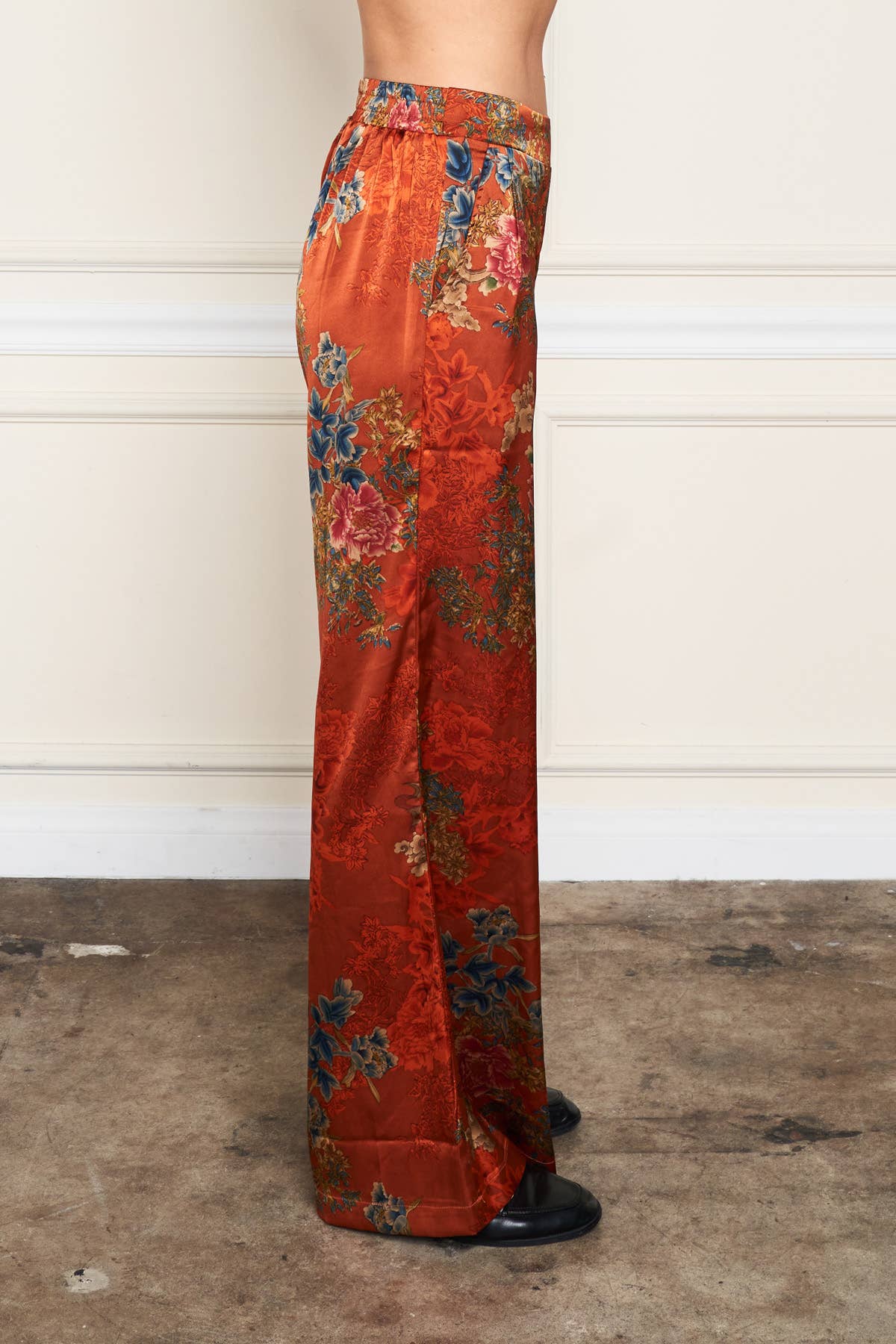 5771-MAP Satin Rust Print Palazzo Pant for wholesale on Faire5