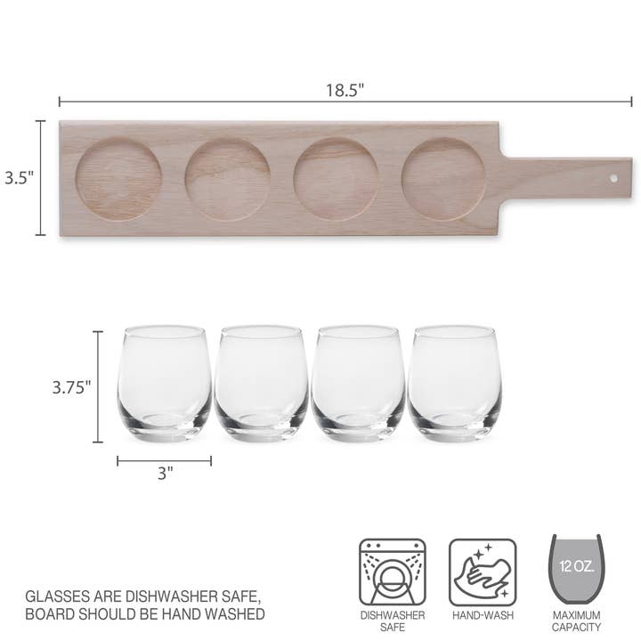 Houdini Barware - Wholesale Wine Glass - Houdini 5pc Wine Flight Tasting Board