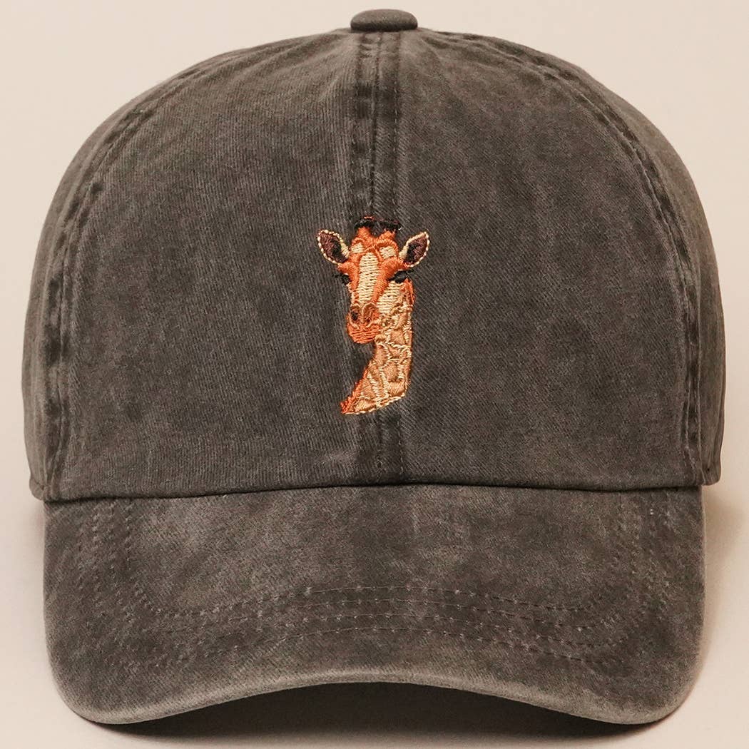 Fashion City - Wholesale Baseball Cap - Unisex - Giraffe Embroidered Cotton Baseball Dad Cap0