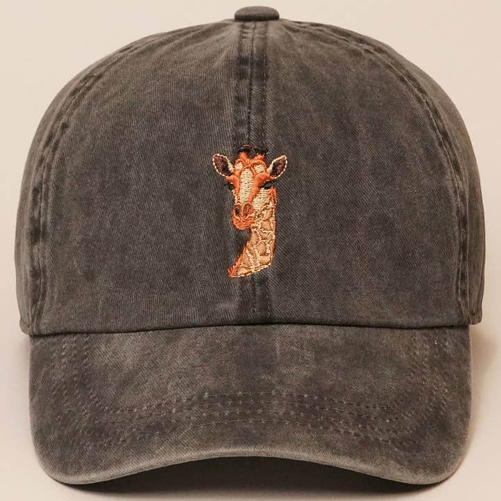 Fashion City - Wholesale Baseball Cap - Unisex - Giraffe Embroidered Cotton Baseball Dad Cap