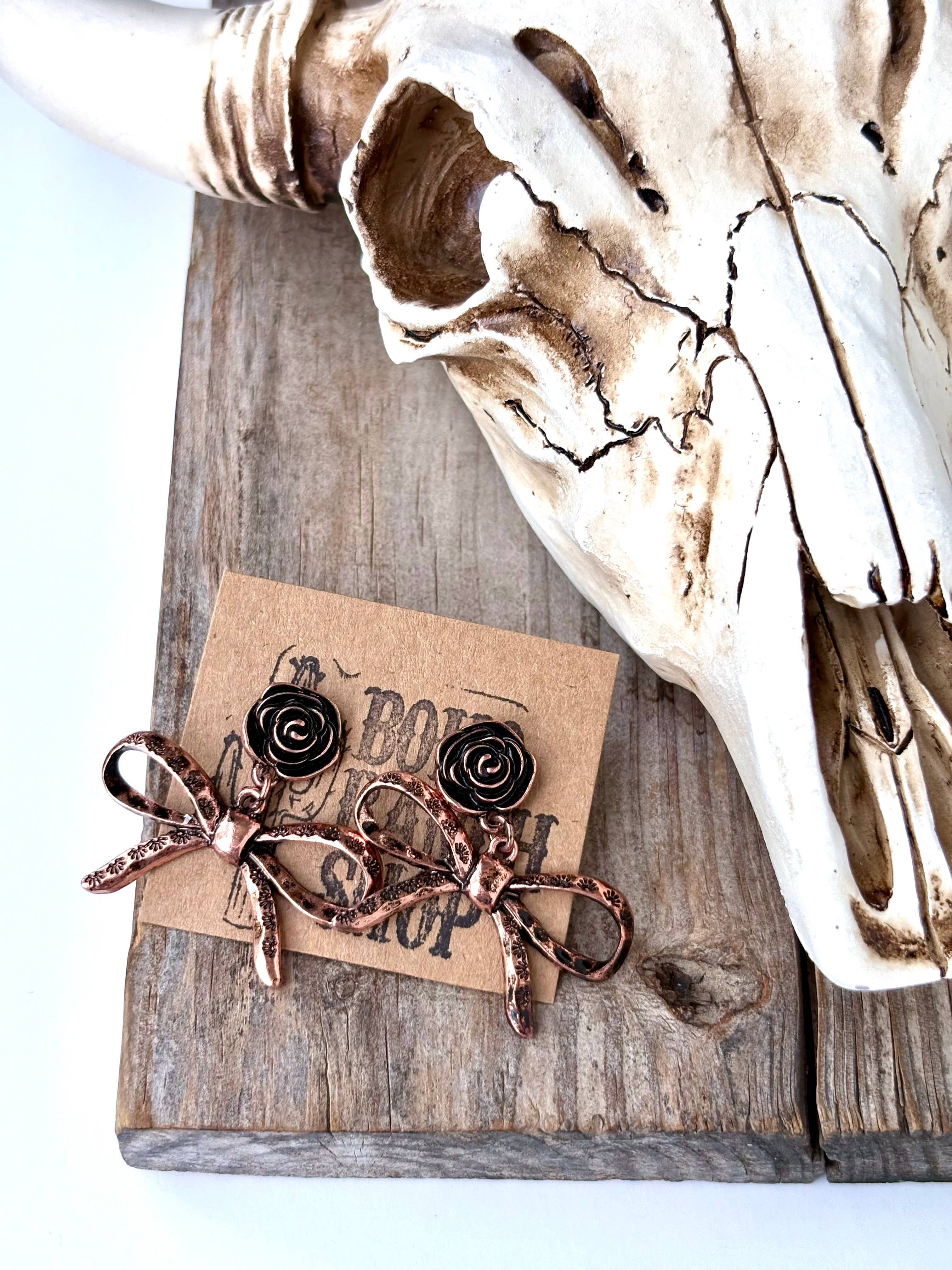 Boho Ranch Shop - Wholesale Stud/Post Earrings - Western Flower & Coquette Bow Post Drop Earrings1