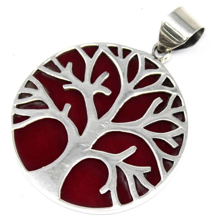 Pendentif en argent Tree of Life 30 mm, effet corail pour la vente par AW Artisan
