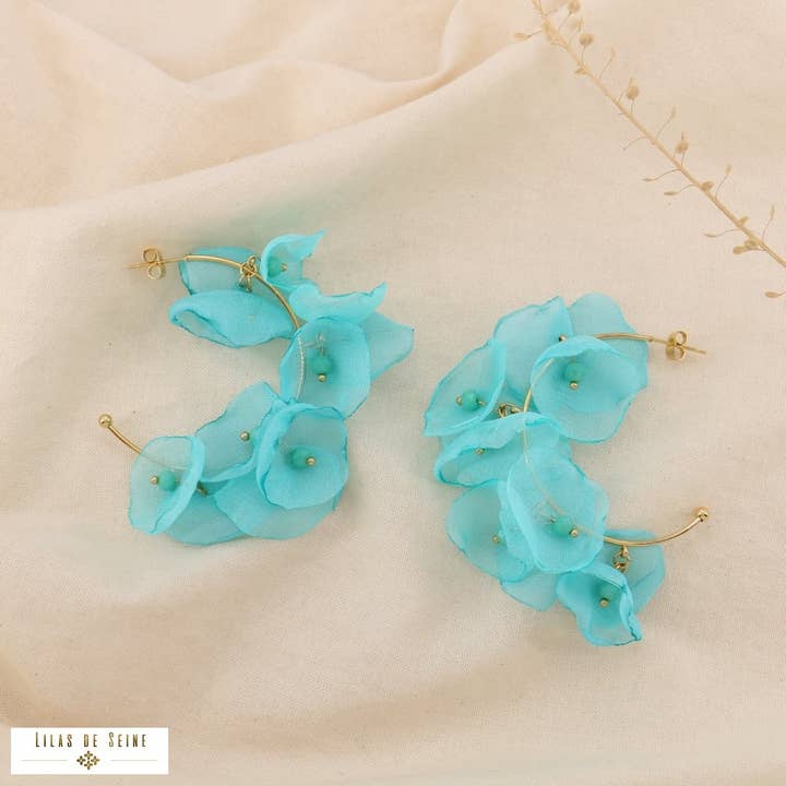 Lilas de Seine - Wholesale Hoop Earrings - Half-hoops steel crystal flower muslin 0325038
