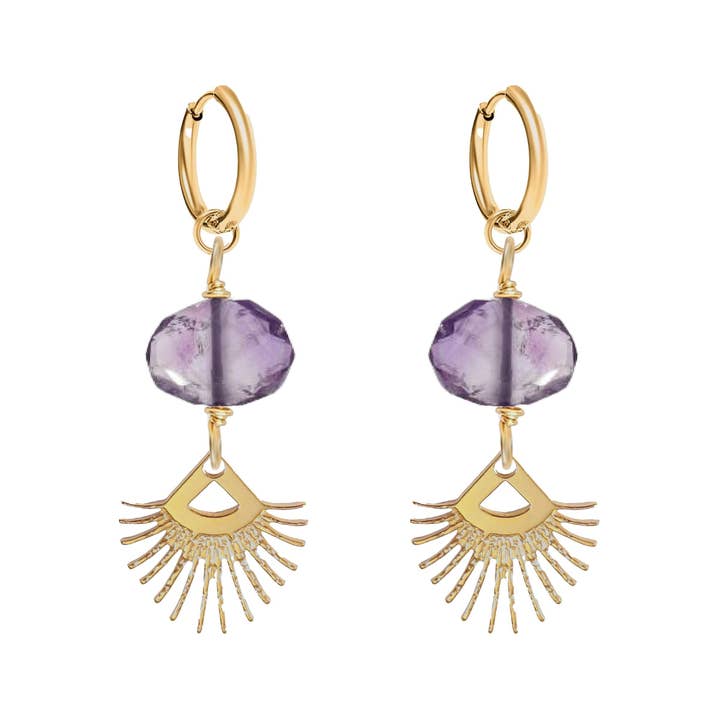 Sunburst Fringe Amethyst Drop Earrings for wholesale by Mint + Sky