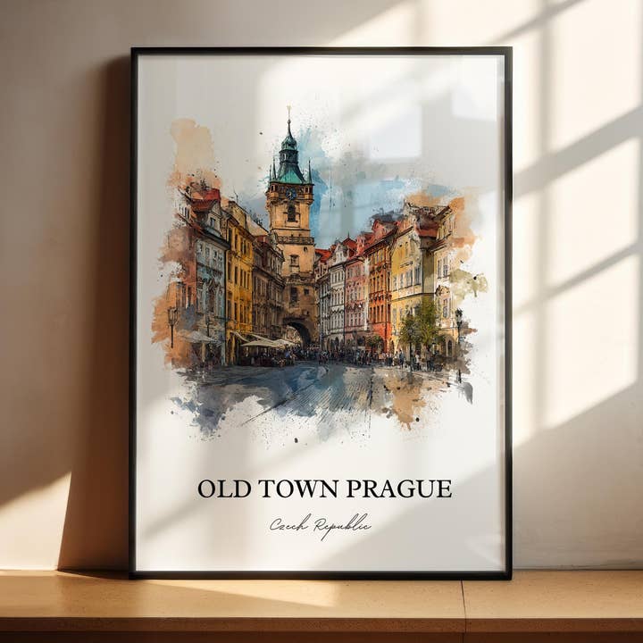 Vieille Ville Prague Art mural, Impression de Prague, Art aquarelle de Prague, Cadeau Prague République Tchèque, Impression de voyage, Affiche de voyage, Cadeau de pendaison de crémaillère pour la vente par Premium Travel Art