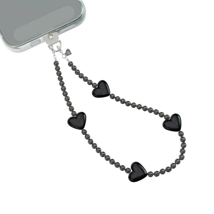 Phone Charm Wristlet - Black Heart for wholesale by VELVET CAVIAR