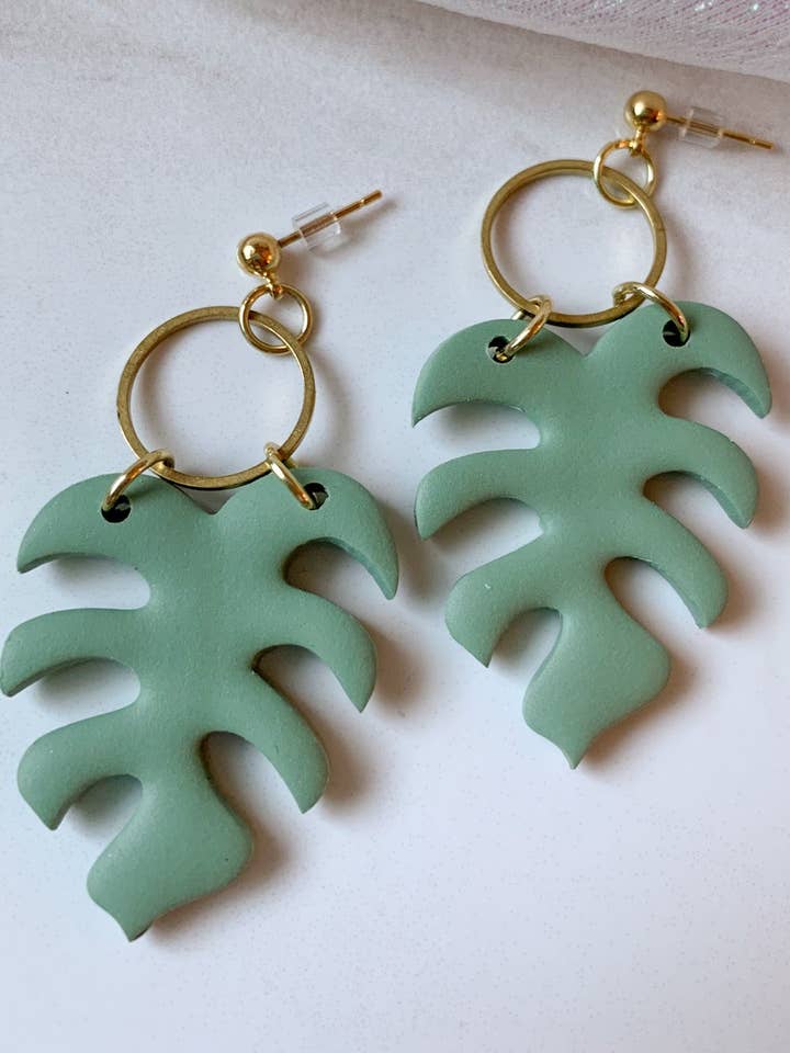 The Monstera Earrrings for wholesale by Rose Walker Clay