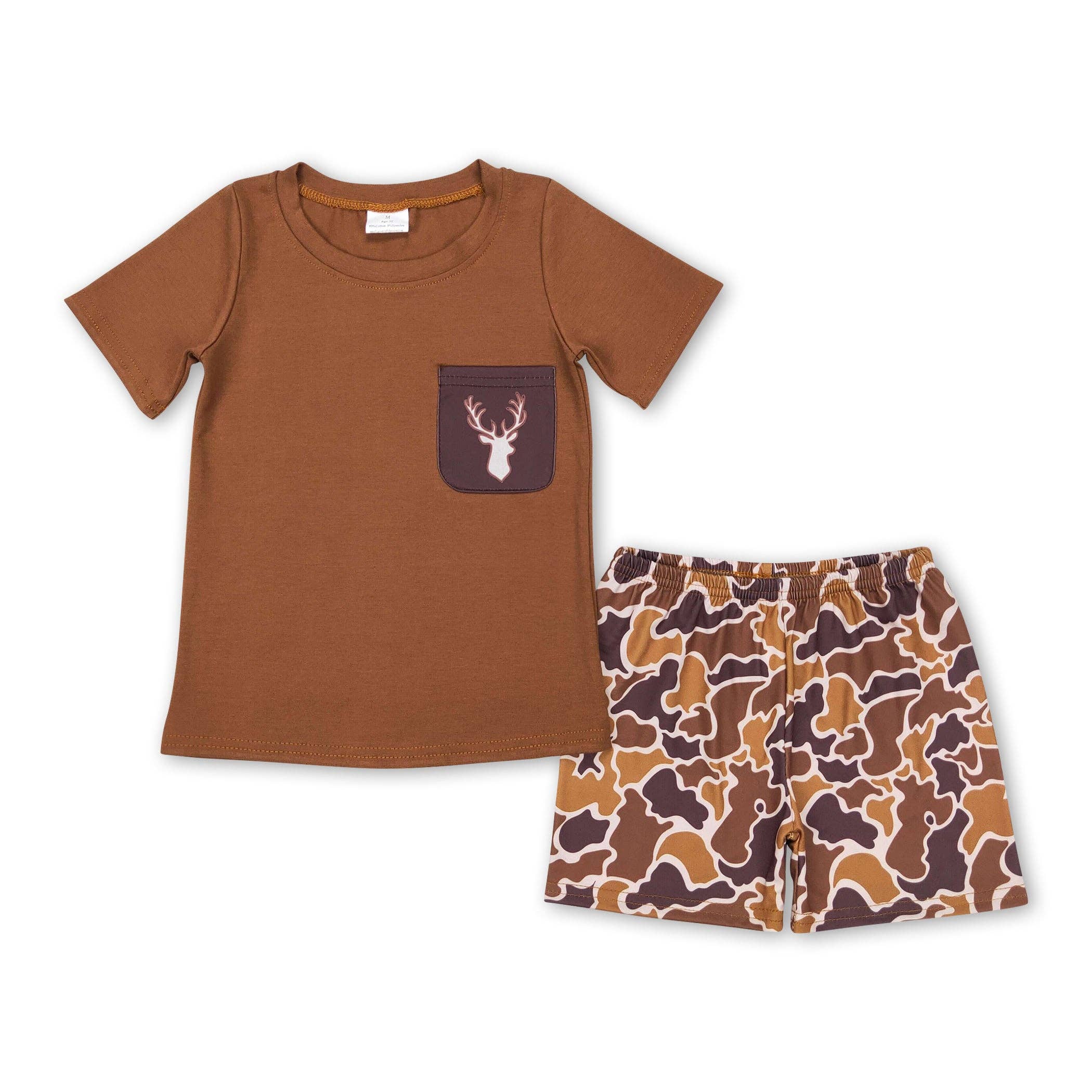 Wholesale Brown deer pocket camo shorts boy summer outfits for