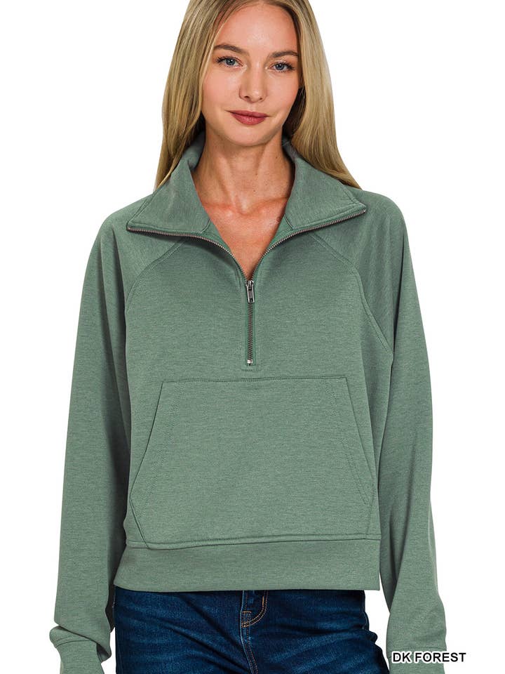 42POPS - Wholesale Sweatshirt - Women's - ._ 1022 Scuba Half Zip Pullover With Kangaroo Pocket SI-289526