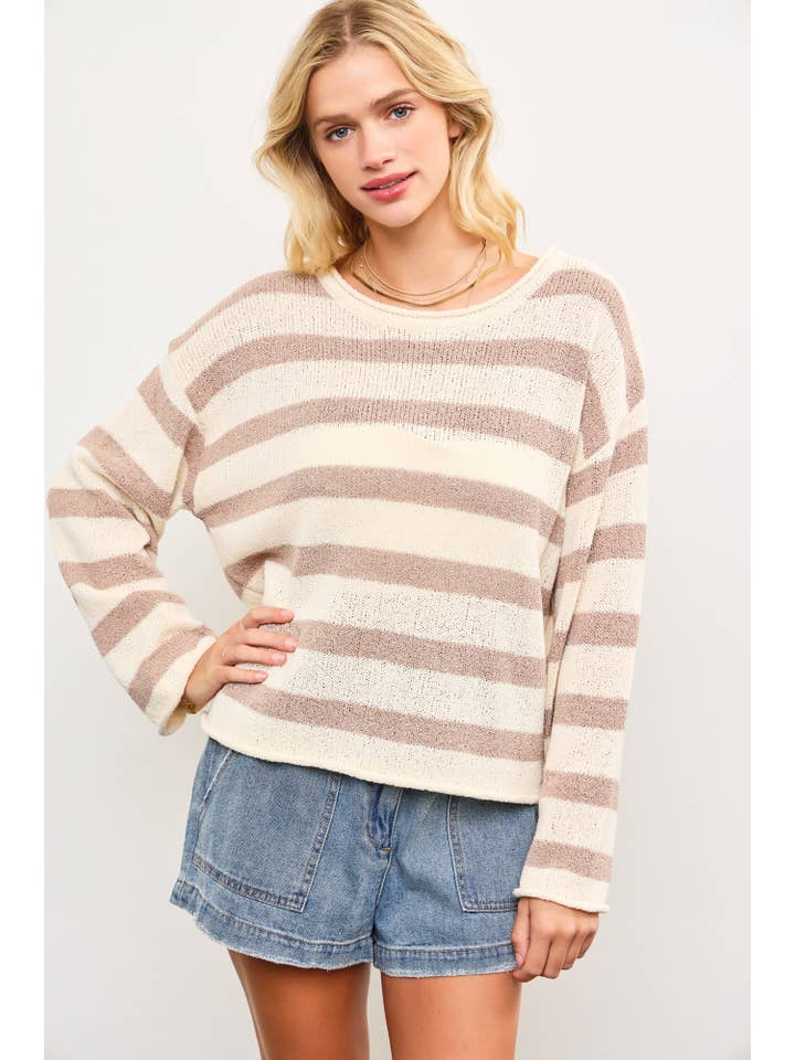 Mustard Seed – Großhandel Strickpullover – Damen – STRICKPULLOVER MIT GESTREIFTER TEXTUR UND U-BOOT-AUSSCHNITT