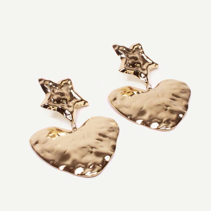 Caprice Paris - Wholesale Dangle Earrings - Narcissus Gold XL Heart Earrings | Handmade in Paris5