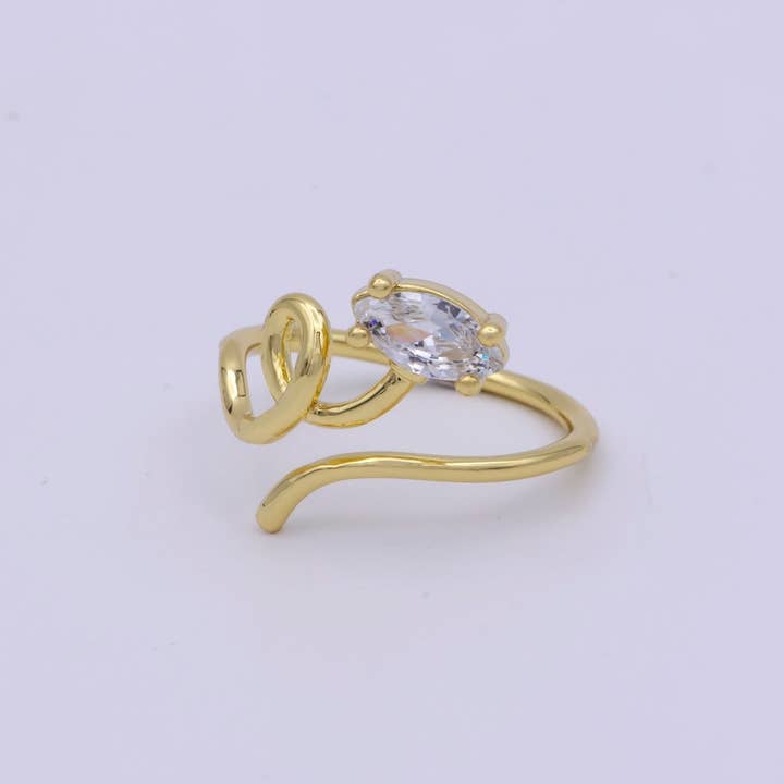 Aim Eternal - Wholesale Single Stone/Solitaire Ring - 14K Gold Filled Marquise CZ Vine Curled Band Ring | U1491