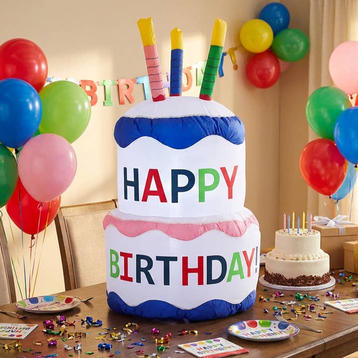 Birthday Cake LED Inflatable Yard Decoration - 4 ft for wholesale by Sunnydaze Decor