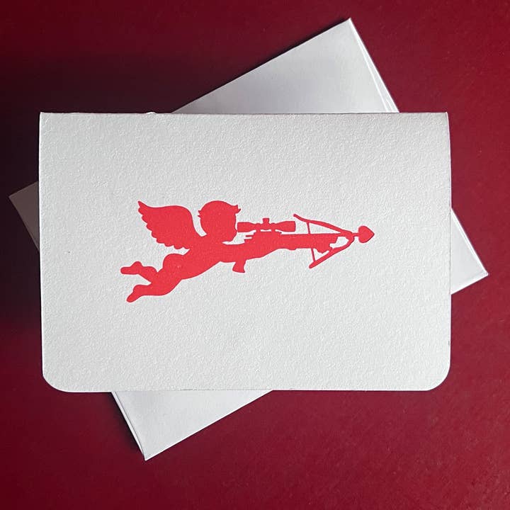 Carte de Saint-Valentin imprimée en letterpress "Cupid's Crossbow" pour la vente par 12 Acre Studio