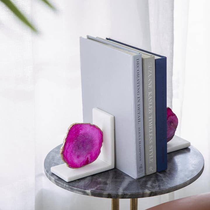 A&B Home Group Inc. - Wholesale Bookend - S/2 5.5x3x5.5" Polished Pink Agate and Marble Bookends2