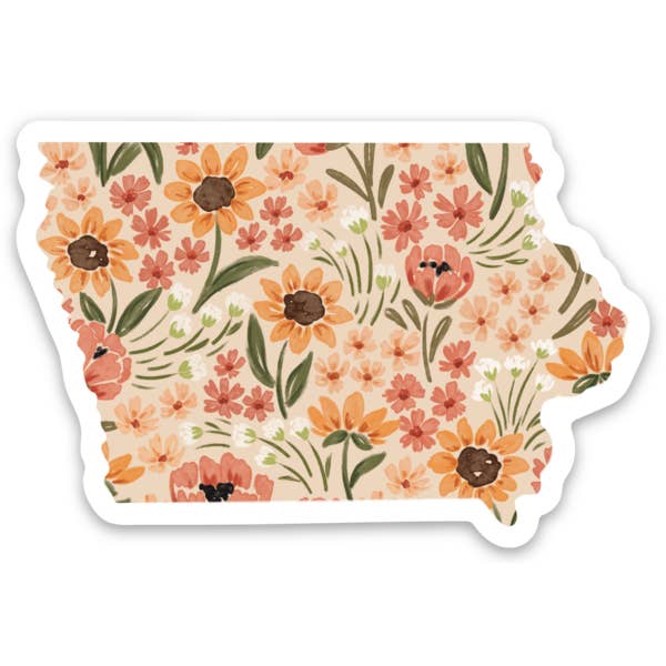 Elyse Breanne Design - Venta al por mayor Pegatina - Pegatina floral del estado de Iowa, 7,6 x 5 cm2