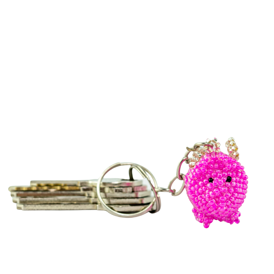Lumily - Wholesale Keychain - Women's - Flying Pig Seed Bead Pink Handmade Keychain - Guatemala3