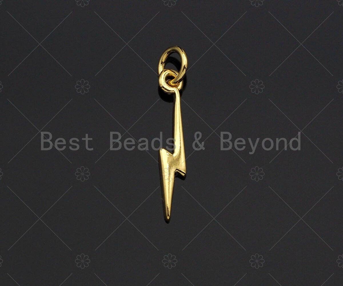 BestBeads&Beyond - Wholesale Individual Charm/Pendant - Gold/Sliver/Rose Gold/Gunmetal Lightning Charms, Dainty Lightning Charms, Lightning Charm, Necklace Charms, 3x18mm, Sku#Z11791