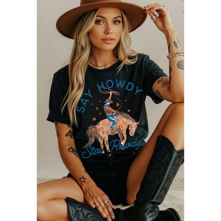 Say Howdy Short Sleeve T Shirt for wholesale by Amused by Blue