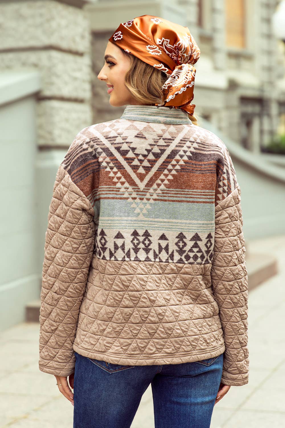 Light French Beige Western Quilted Patchwork Western Fashion Jacket for wholesale on Faire3