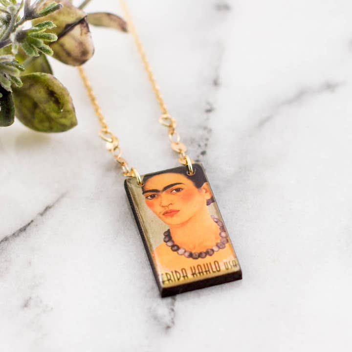 Frida Kahlo Vintage Postage Stamp Necklace for wholesale by No Man's Land