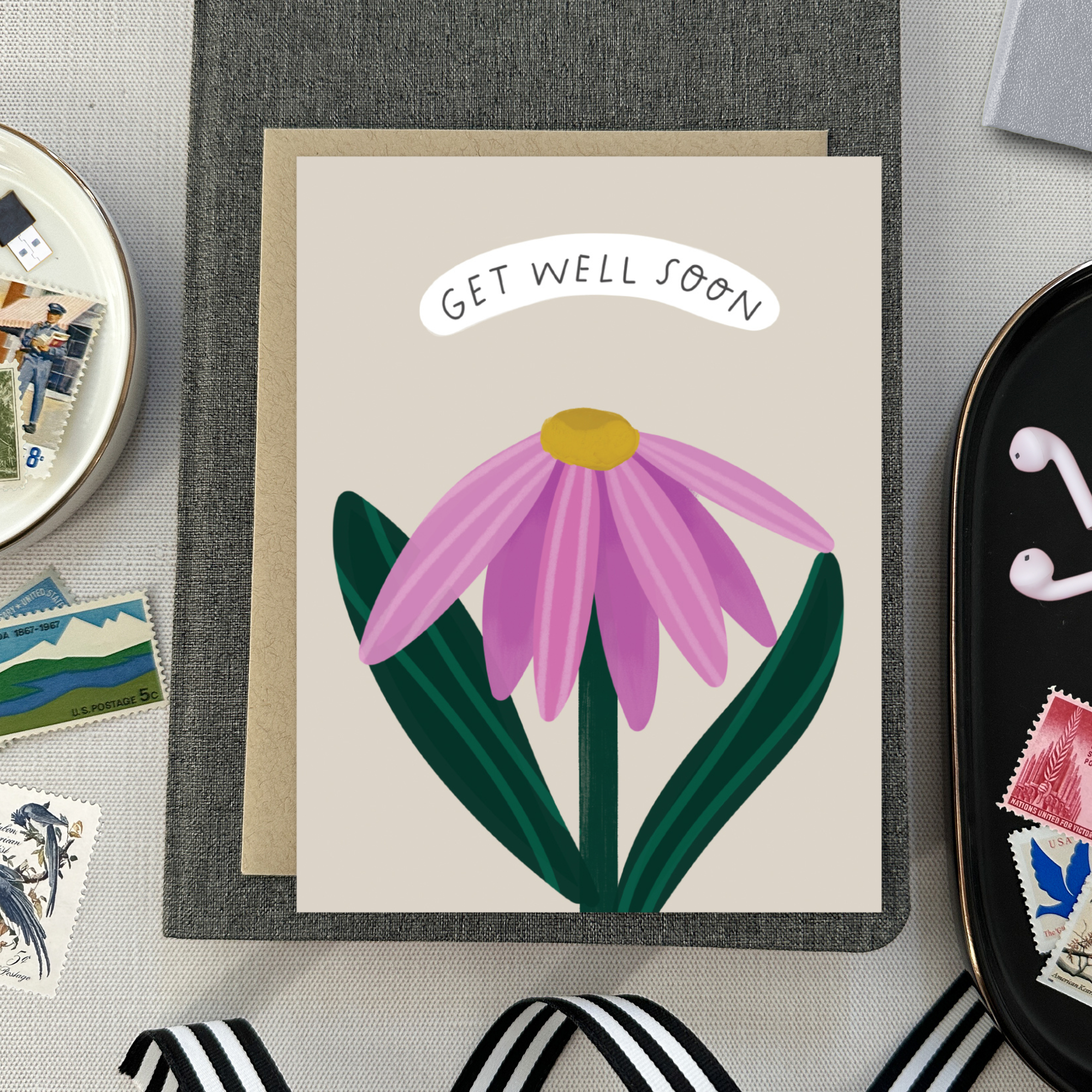 Barone and Co. – postal de desejos de melhoras por atacado – Cartão de Melhoras com Flor Única3