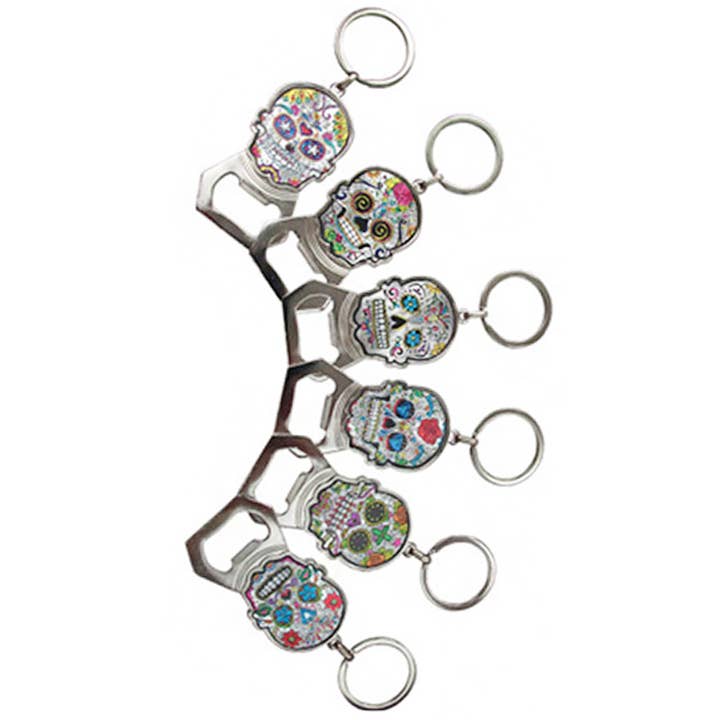 Cap Zone - Wholesale Keychain - Unisex - Sugar Skull Engraved Metal Bottle Opener Novelty Key Chain