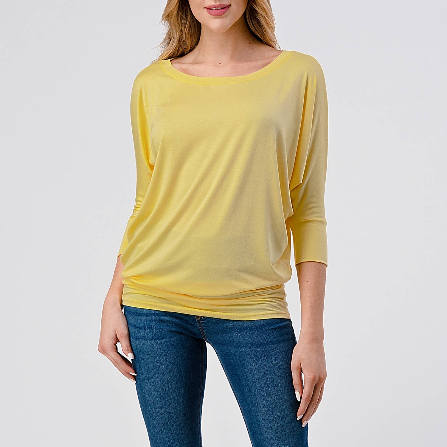 Heimious - Wholesale Knit Top - Women's - 3/4 Dolman Sleeve Round neck Modal Jersey  Top, 250371
