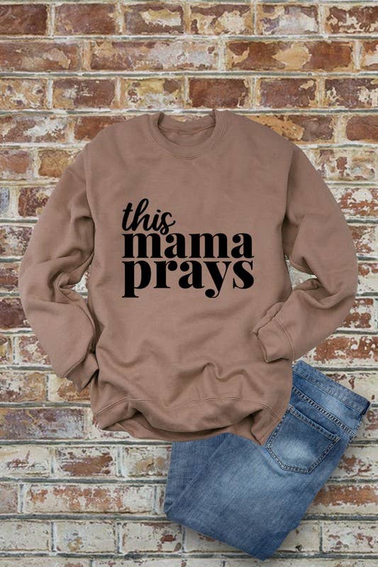 Top Avenue – Camisola gráfica - Mulher por atacado – Este camisola Mama Prays, Christian, Unissexo Gola Crewneck3