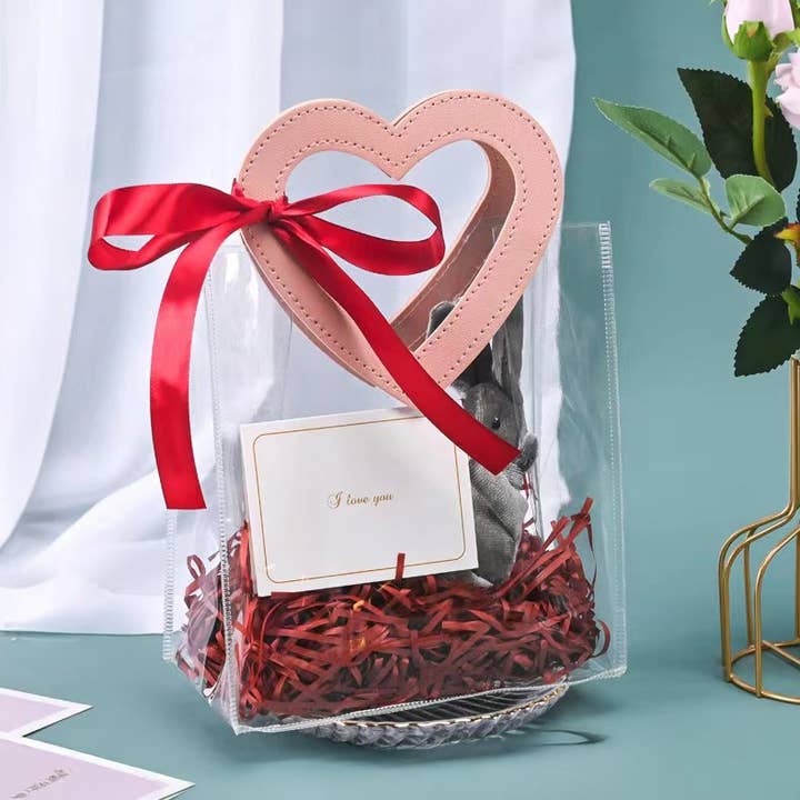 ByHome – wholesale Presentpåse – 10st, 7 ”x4" x8" LOVE hjärta stor transparent PVC presentpåse