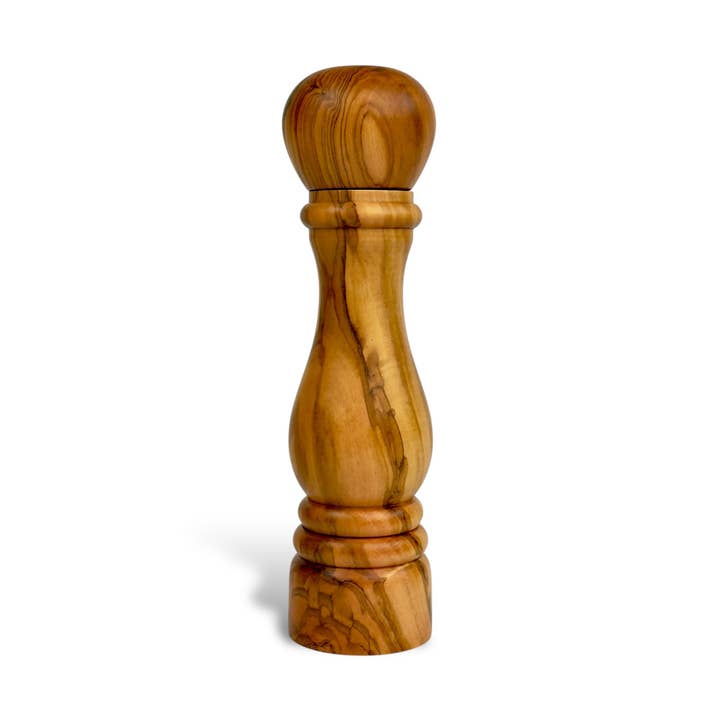 Rustic Olive Wood Salt or Pepper Mill (8.5"H x 2.25"D) for wholesale by Angel's Salumi & Truffles