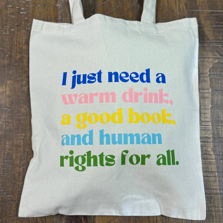 Hands Producing Hope - Wholesale Tote Bag - Women's - Warm Drink, Good Book, and Human Rights Tote Bag0