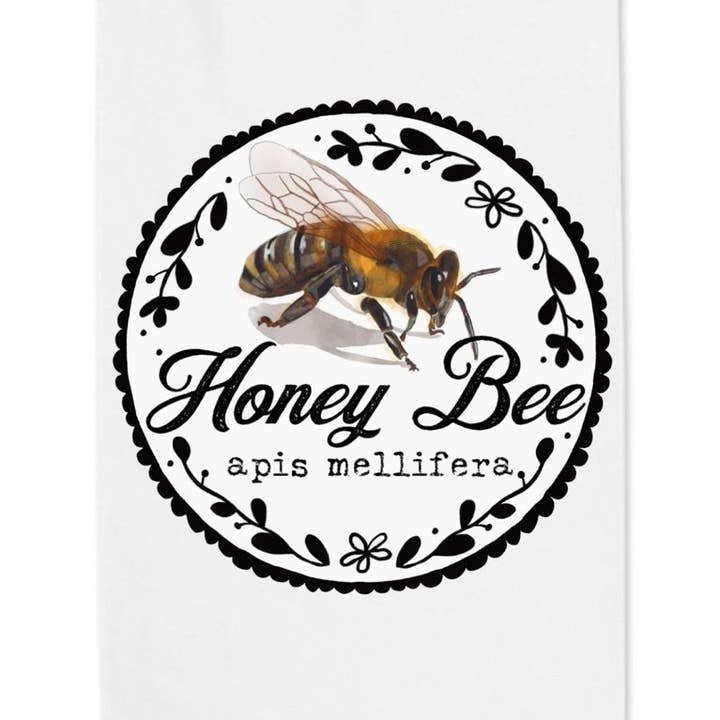 Honey Bee Circular Stamp Tea Towel for wholesale by Sweetgum Studio