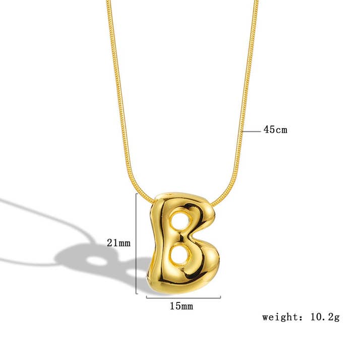 The Classy Cloth WS - Wholesale Pendant/Charm Necklace - Bubble Letter Initial Necklace - Gold RTS1