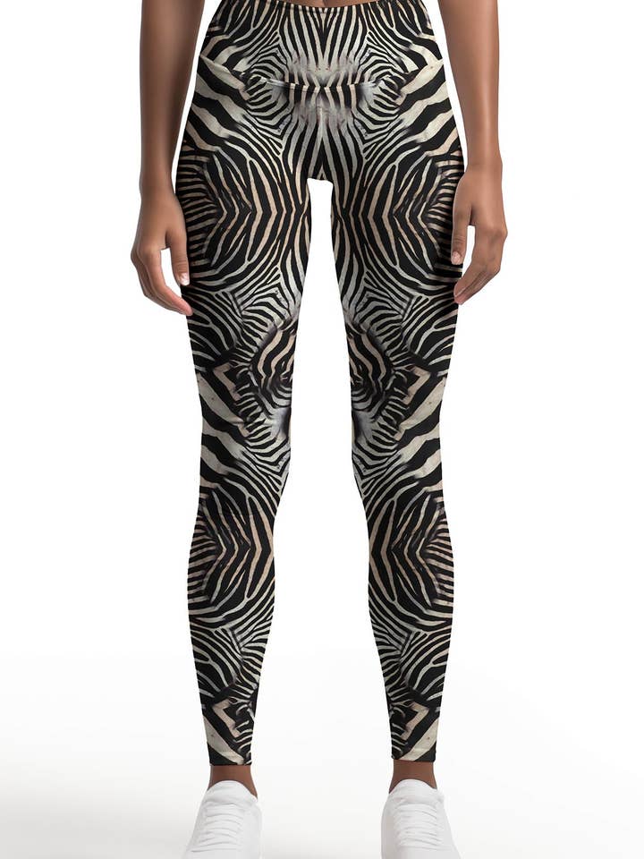 Born to Be Wild Lucy Black Zebra Print Leggings Yoga Pants - Women for wholesale by Pineapple Clothing