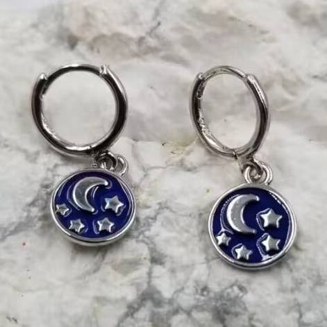 Enamel Moon and Stars Huggie Earrings for wholesale by The Pretty Jewellery