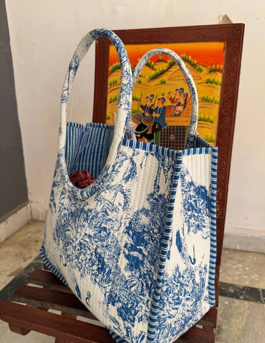 bhavnas boutique – Sacola - Mulher por atacado – Bolsa de Algodão Estampada e Acolchoada - Sacola de Compras4