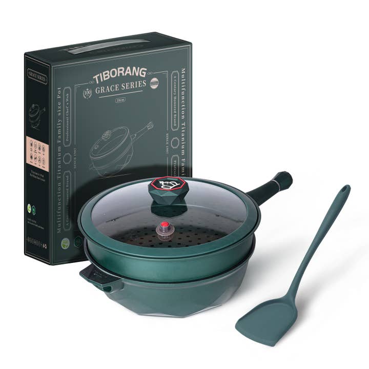 Tiborang - Wholesale Cooking Pot - Tiborang 11" green nonstick 8-in-1 multipurpose wok pan