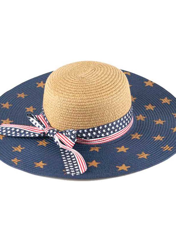 Chapeau de soleil souple en paille imprimé avec drapeau américain pour la vente par Artini Accessories